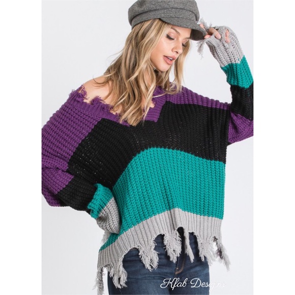 Sweaters - LAST 1! V Neck Destroyed Vibrant Sweater!